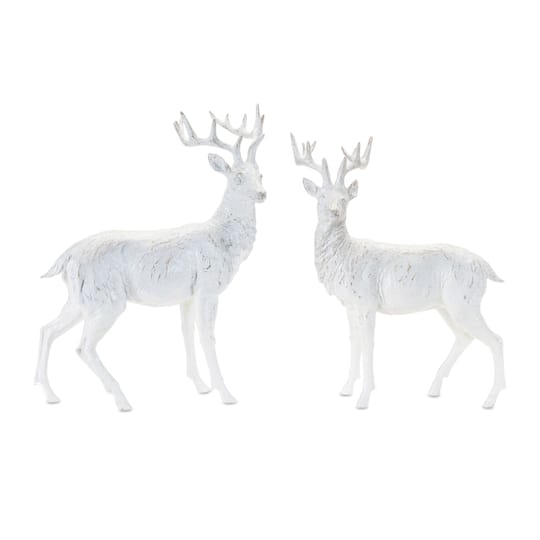 White & Gray Winter Deer Statue Set